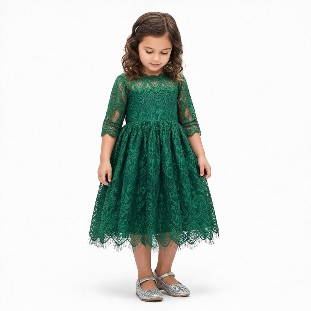 Trish Scully Bella Rafaela Girls Size 5 Emerald Green Lace Dress Holiday Formal